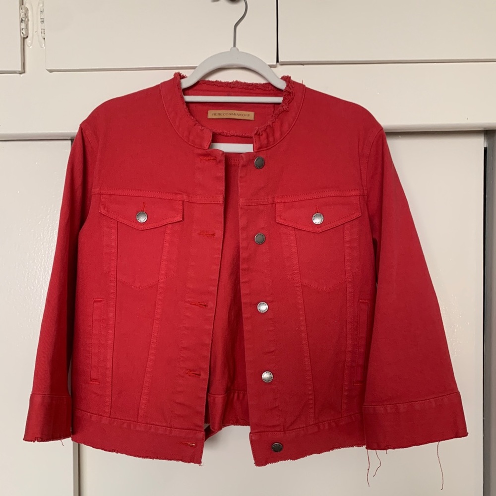 Rebecca Minkoff Red Cropped Denim Jacket